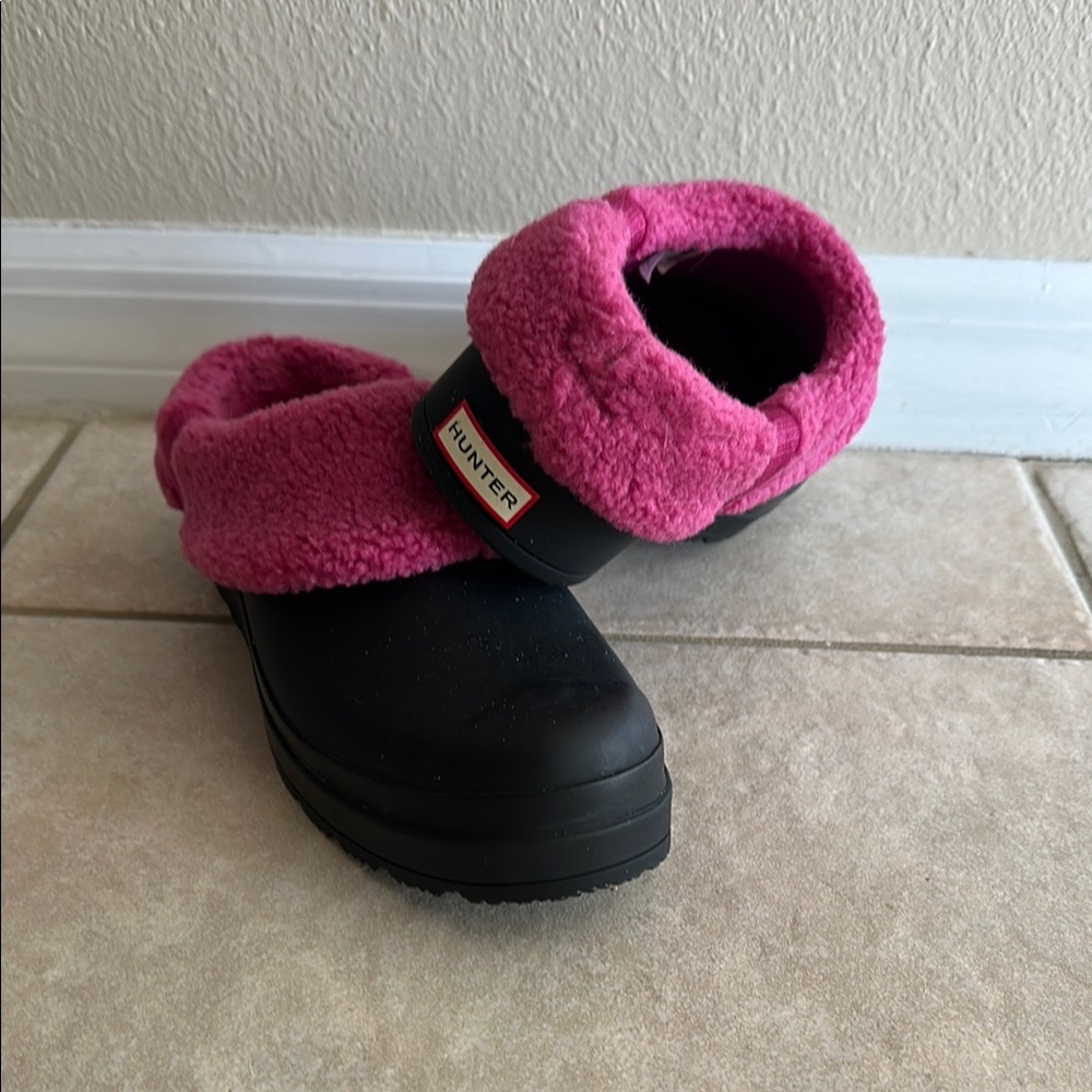 Hunter Black and Pink Cozy Winter Rain Boots